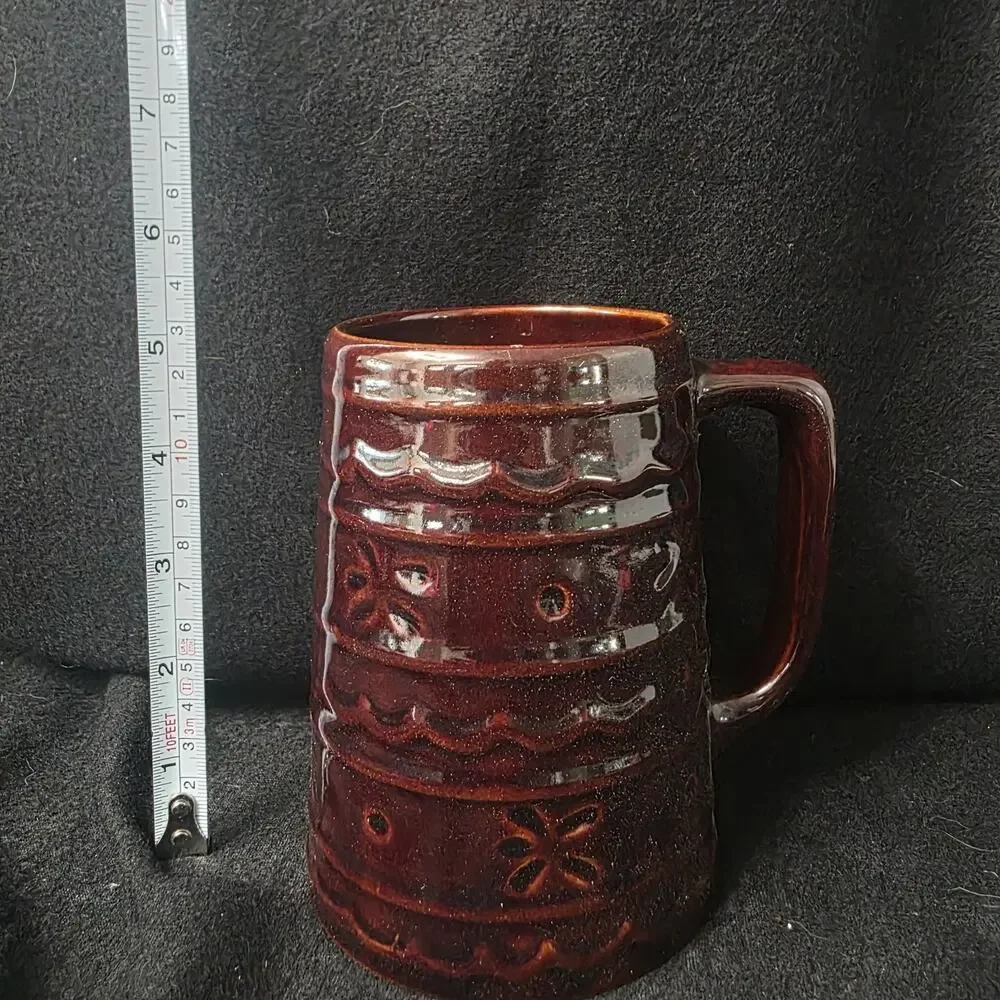 Vintage Marcrest Daisy Dot Stoneware Beer Stein Mug Brown Drip Glaze MCM